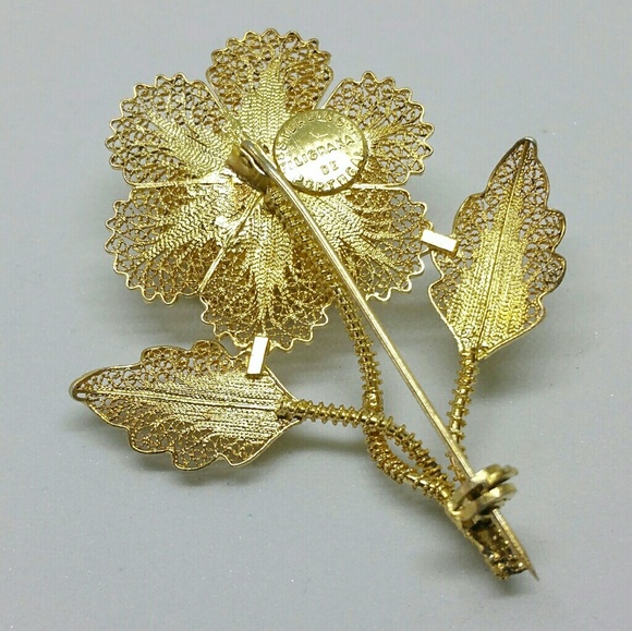 VTG sterling vermeil Portuguese filigree brooch - Picture 6 of 8
